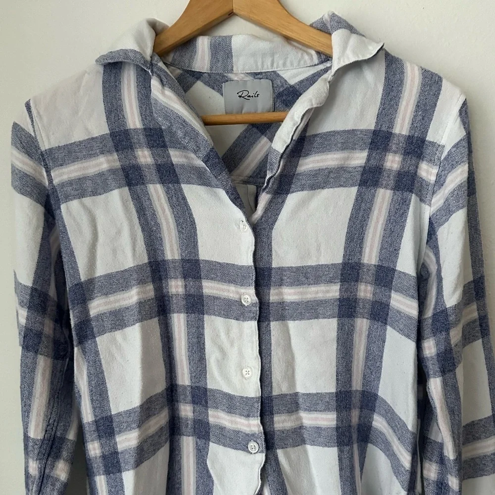 Rails Womens White Blue Plaid Button Down Hunter Vanilla Chambray Lounge Set